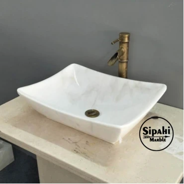 White Marble Oval Corner Square Sink