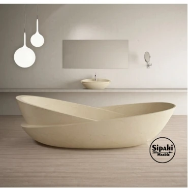 Beige Marble Matte Surface Intimately Design Bathtub