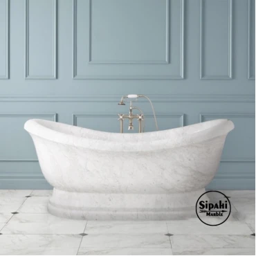White Gray Marble Footed Design Bathtub