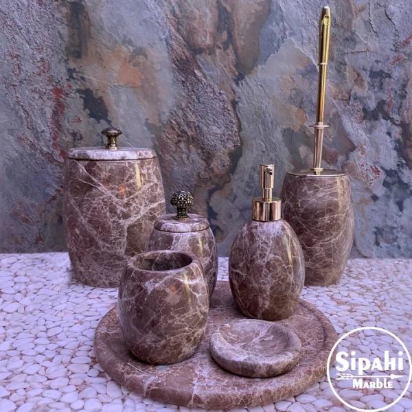 Emperador Gold 7 Piece Bathroom Set with Antique Appliance