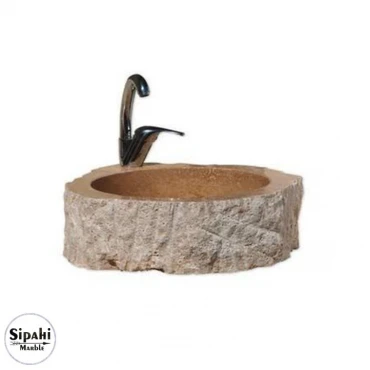Noche Travertine Stump Design Washbasin - With Faucet Outlet