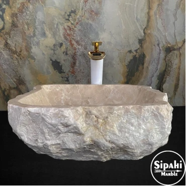 Beige Marble Exposed Square Custom Washbasin