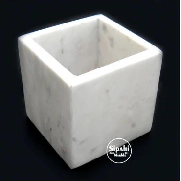 Afyon White Marble Square Cube Flowerpot