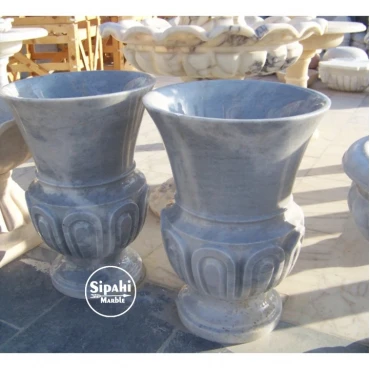 Gray Marble Patterned Embroidered Long Flower Pot