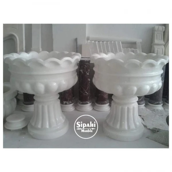 White Marble Frilly Special Design Flower Pot
