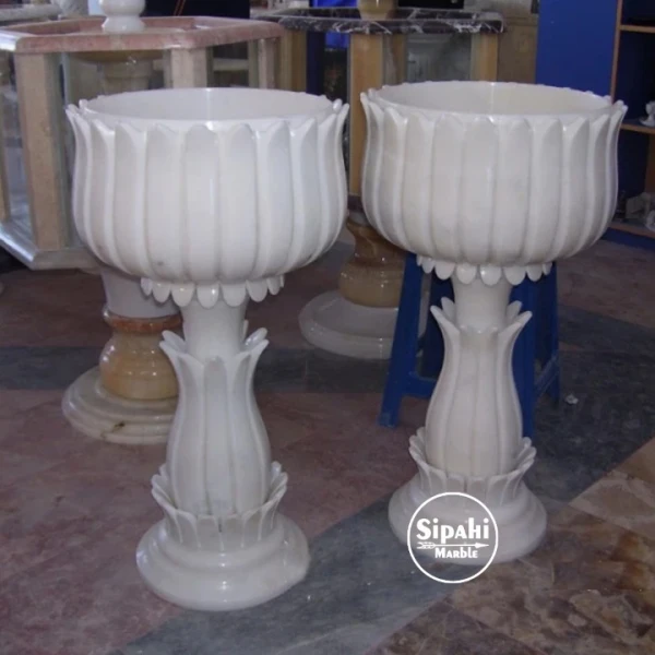 White Marble Thin Design Tall Flower Pot