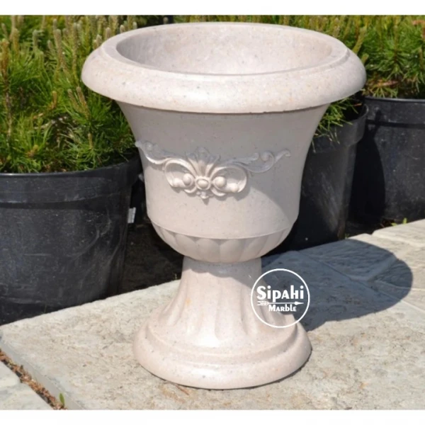 Limestone Fancy Design Footed Flower Pot