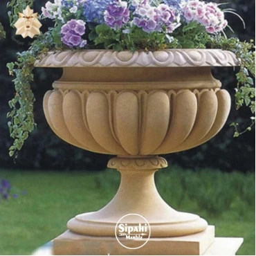 Travertine Special Design Footed Flower Pot