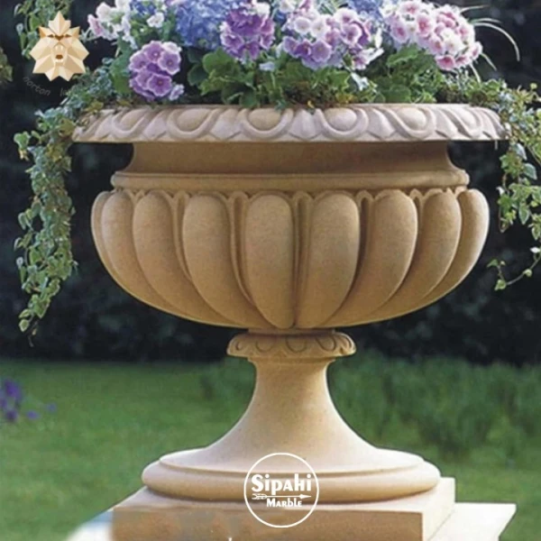 Travertine Special Design Footed Flower Pot