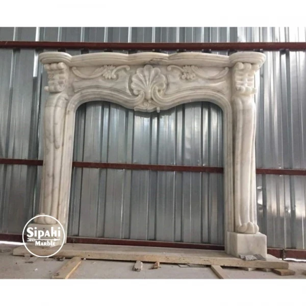 Afyon Marble Special Embroidered Large Fireplace
