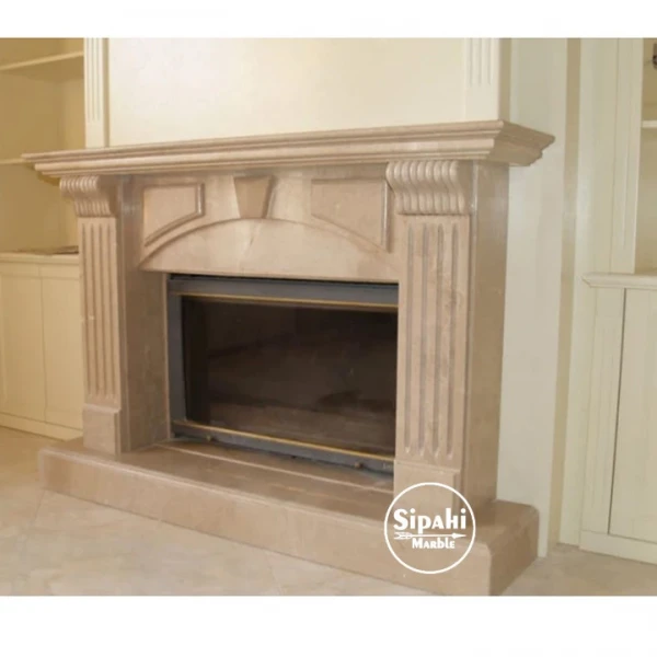 Beige Marble Custom Embroidered Fireplace