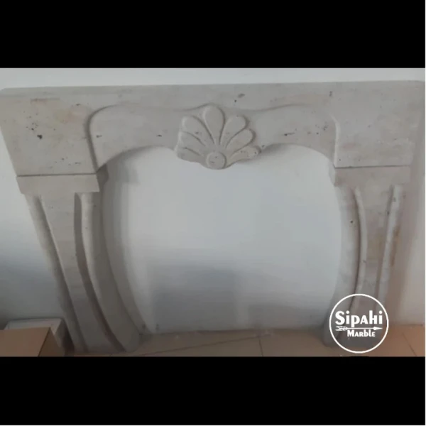 Tumbled Travertine Flower Embroidered Oval Design Fireplace