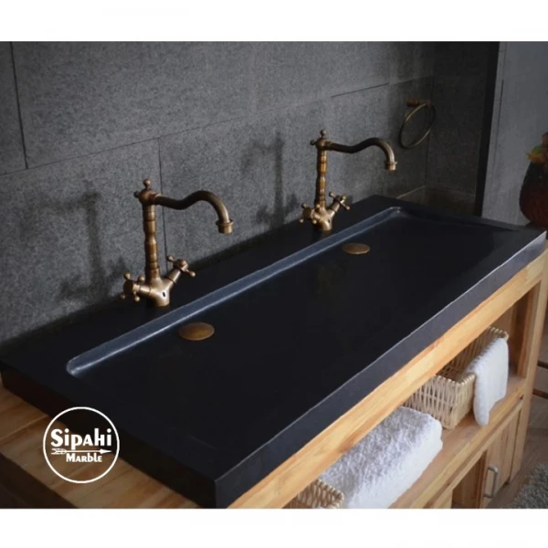 Basalt Black One Piece Sink - With Double Faucet Outlet
