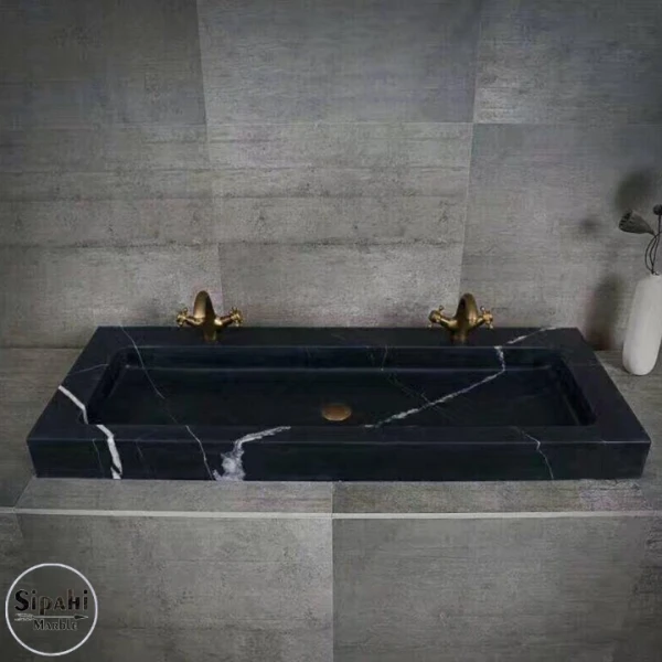 Toros Black One Piece Sink - With Double Faucet Outlet