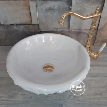 Cristal White Marble Vertical Split Face Bowl Washbasin
