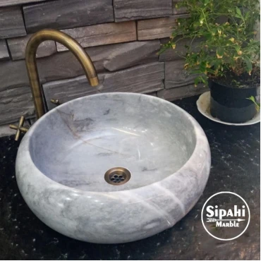Gray Marble Curved Washbasin