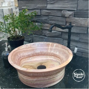Onyx Marble Pink Design Bowl Washbasin