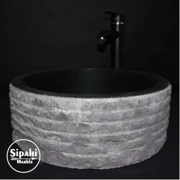 Basalt Black Scratch Split Face Outside Roll Washbasin