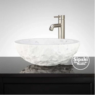 White Marble Split Face Outside Round Sink
